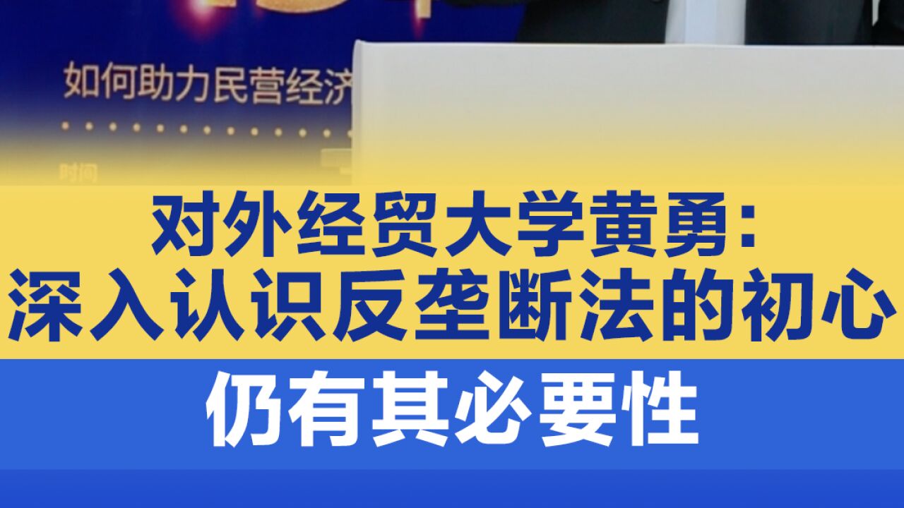 对外经贸大学黄勇:深入认识反垄断法的初心仍有其必要性