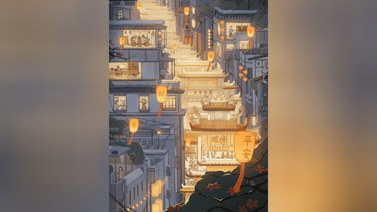 华为MatePad Pro绘画|古城牌坊街夜景