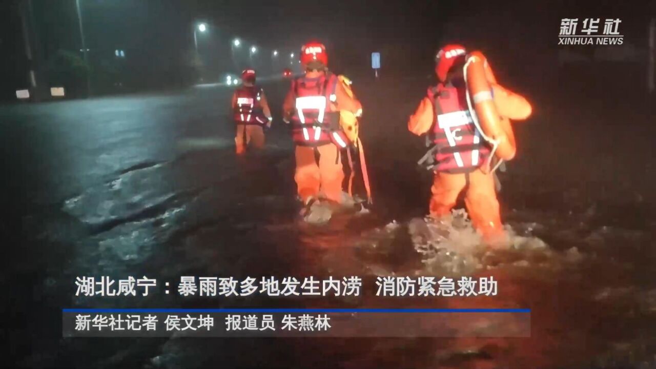 湖北咸宁:暴雨致多地发生内涝 消防紧急救助