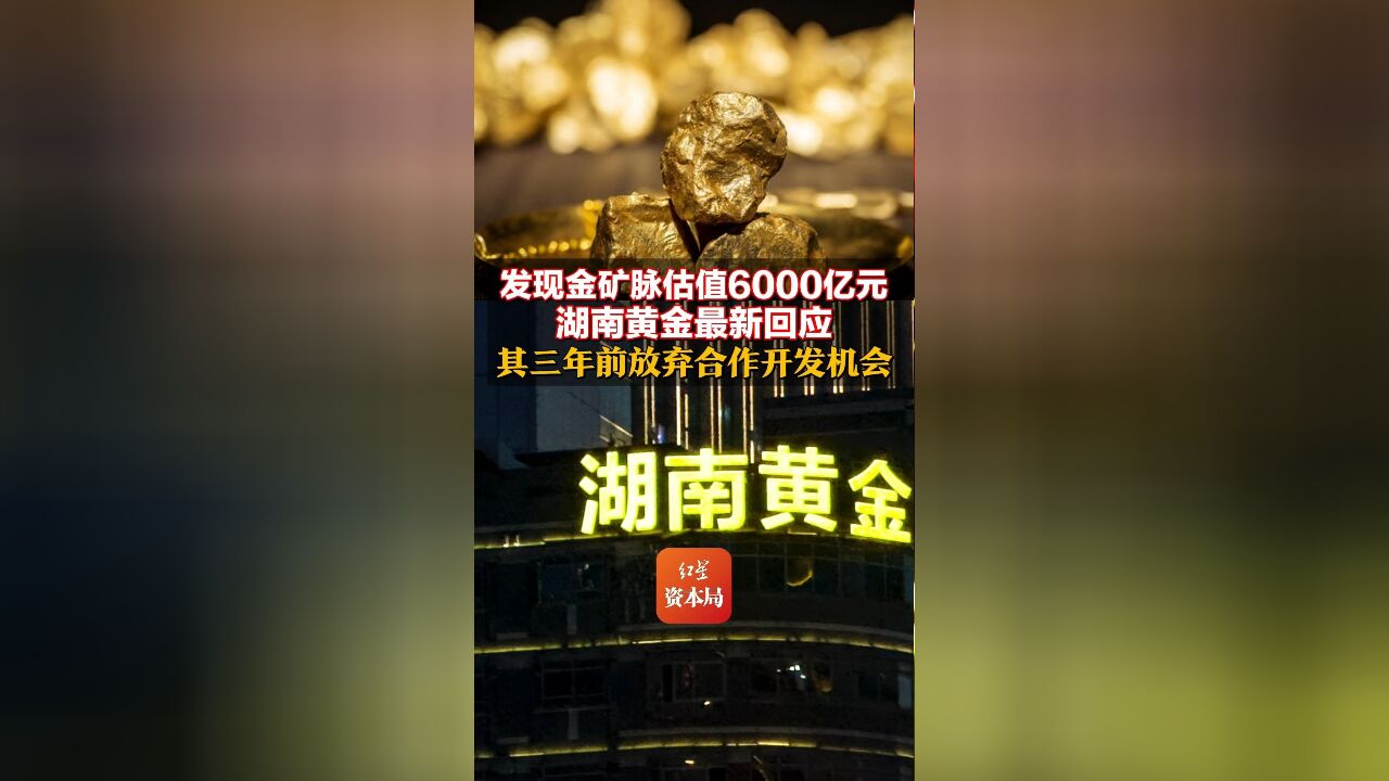 发现金矿脉估值6000亿元 湖南黄金最新回应 其三年前放弃合作开发机会