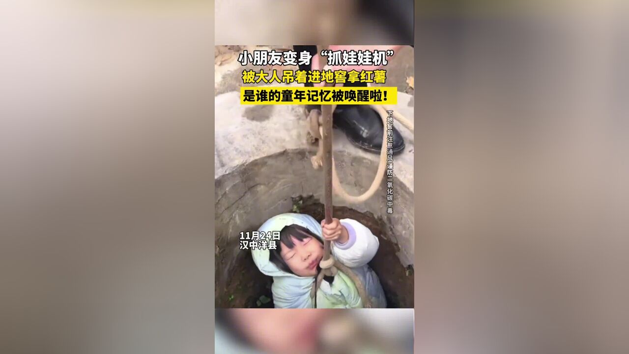 小朋友变身“抓娃娃机”,被大人吊着进地窖拿红薯