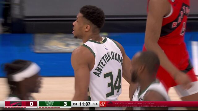 NBA常规赛：猛龙vs雄鹿第1节中文解说回放