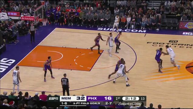 NBA常规赛：灰熊vs太阳第1节英文原声回放