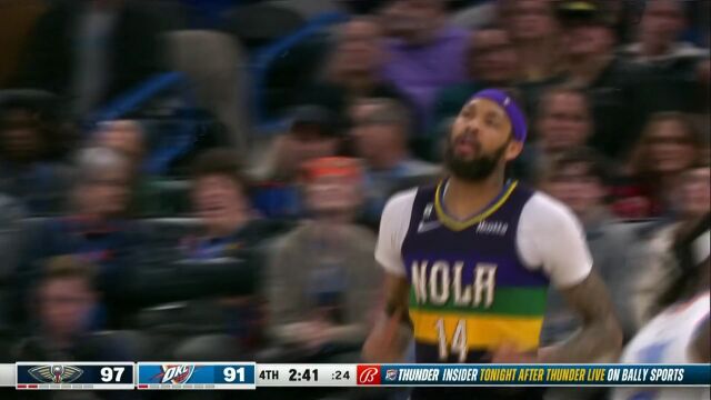 NBA常规赛：鹈鹕vs雷霆第4节英文原声回放