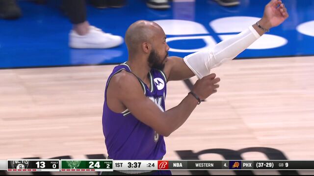 NBA常规赛：篮网vs雄鹿第1节英文原声回放