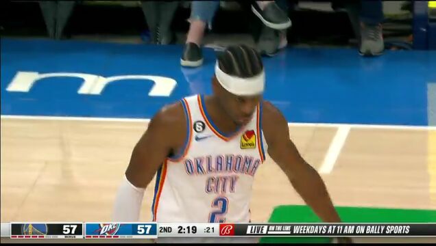 NBA常规赛：勇士vs雷霆第2节英文原声回放