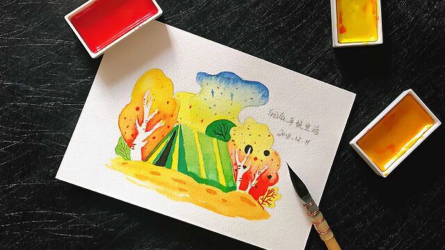 适合手帐的水彩小插画,甜美的梦幻小屋