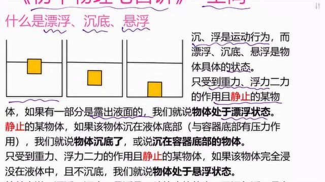 漂浮、悬浮、沉底的理解物体的沉浮条件王尚老师初中物理七百讲