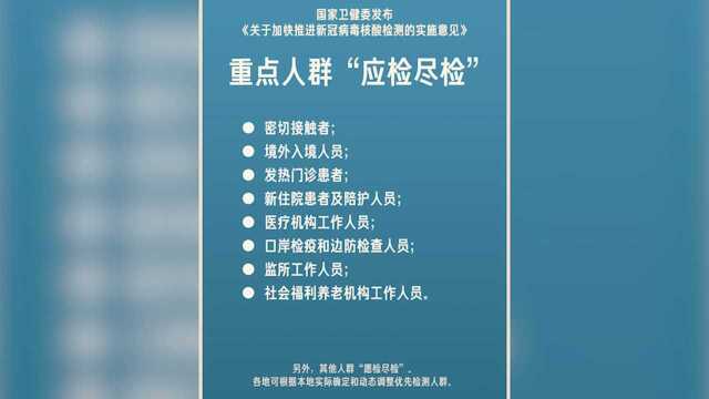 卫健委:八类人群应检尽检 看看有你吗