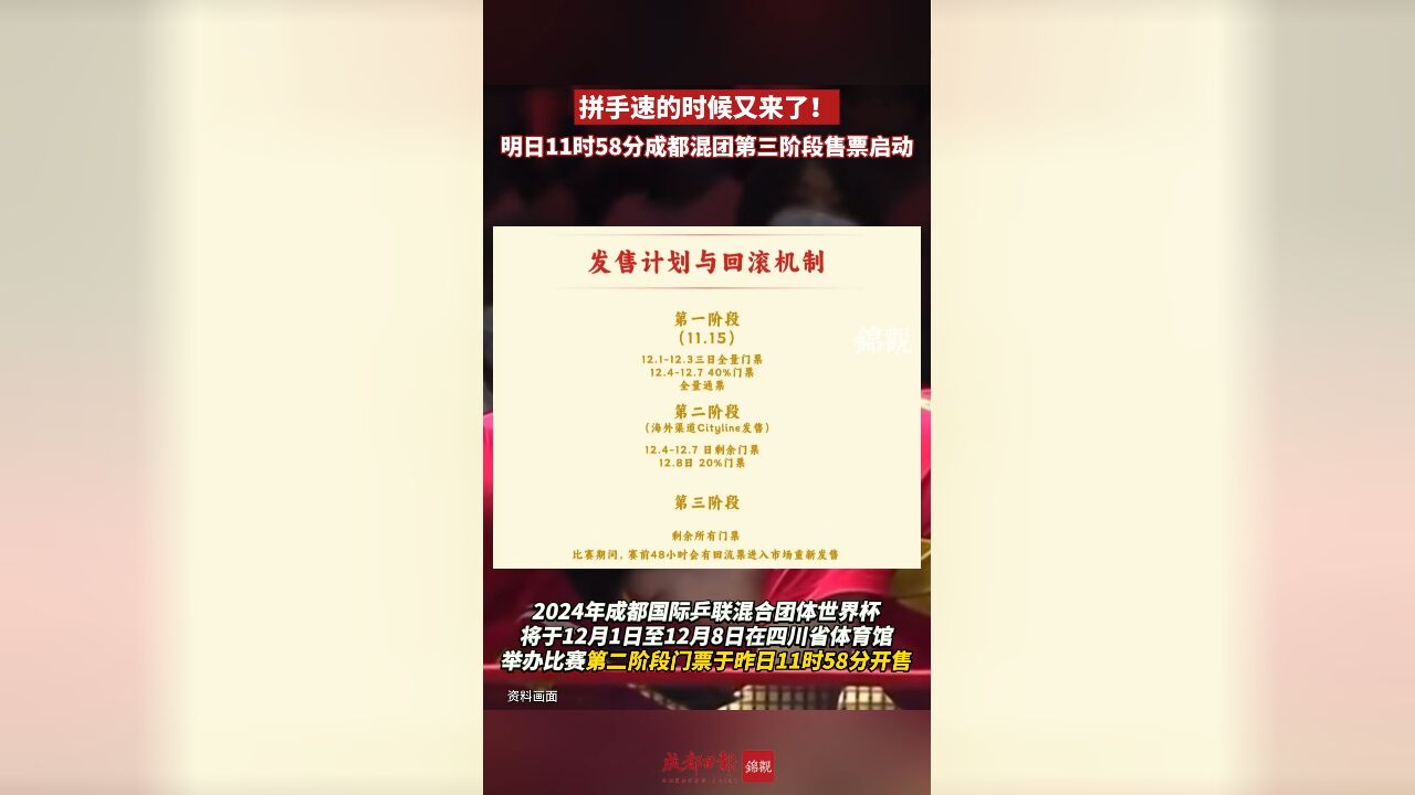 拼手速的时间到了 明日11点56分成都混团世界杯第三阶段售票启动