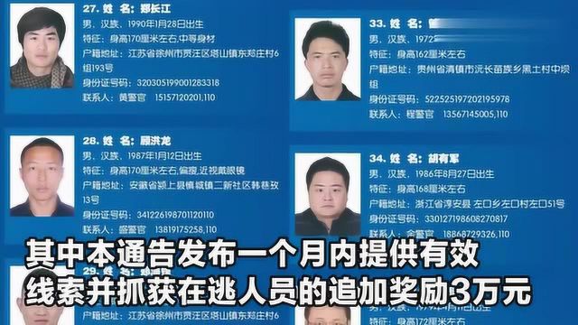 浙江杭州警方悬赏缉捕35名涉黑涉恶逃犯!逃犯名单照片公布