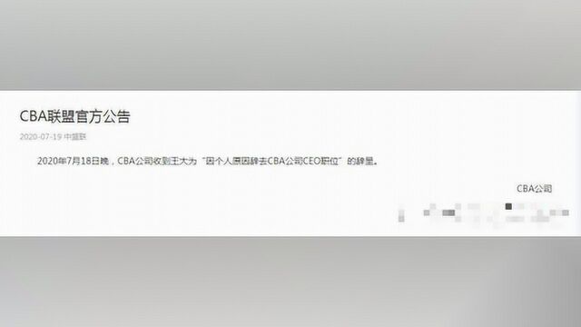 CBA联赛CEO王大为深夜辞职一石激起千层浪!网友:是生活作风问题吗