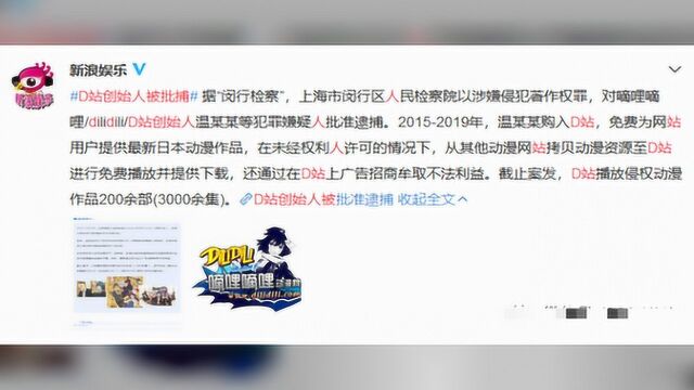 D站创始人因侵权被批捕!B站、D站傻傻分不清