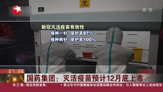 国药集团:灭活疫苗预计12月底上市——两针疫苗保护率达100% 价格不到1000元