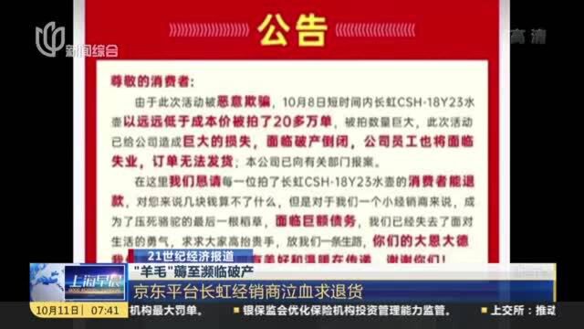 21世纪经济报道:“羊毛”薅至濒临破产——京东平台长虹经销商泣血求退货