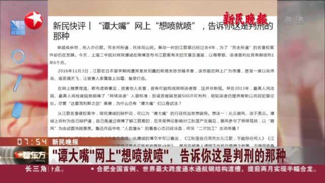 新民晚报:“谭大嘴”网上“想喷就喷”,告诉你这是判刑的那种