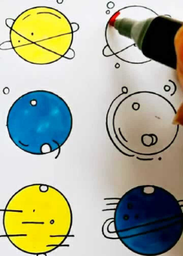 儿童简笔画，用圆形画星球
