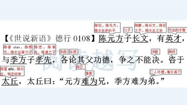 中小学古文阅读,《世说新语》德行第八:元方难为兄,季方难为弟