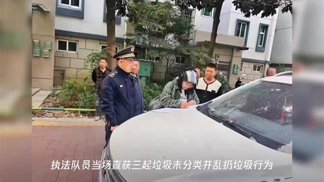 垃圾分类一年多有人还不分类,江北庄桥城管连开三张罚单