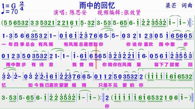 陈思安演唱《雨中的回忆》的彩色动态简谱