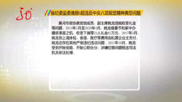 黑龙江省纪委监委通报6起违反中央八项规定精神典型问题