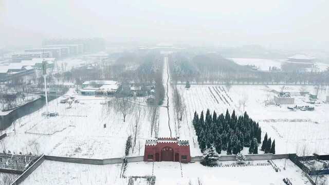 航拍雪后张挥公园