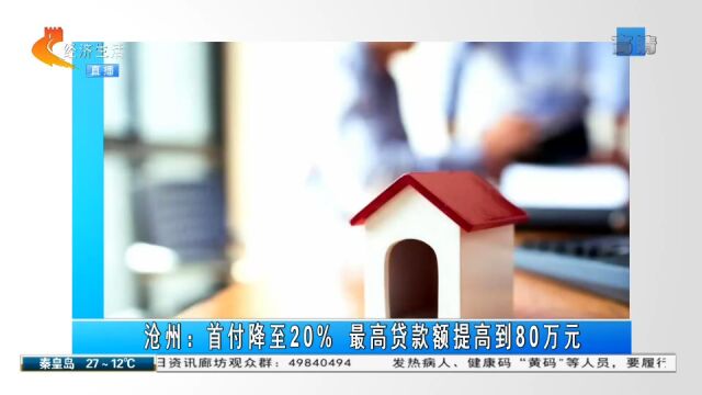 沧州:首付降至20%,最高贷款额提高到80万元