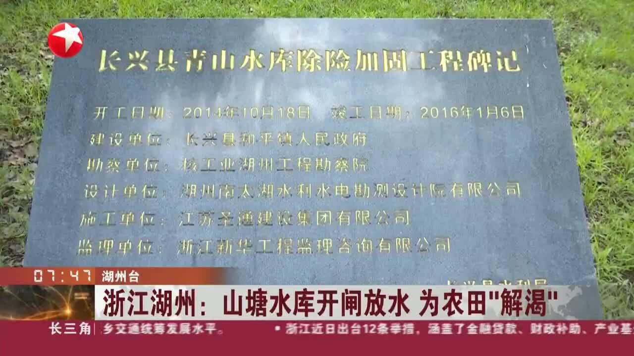 浙江湖州:山塘水库开闸放水 为农田“解渴”