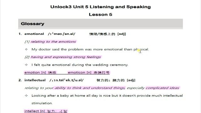 U3 Unit5 Lesson5英英释义