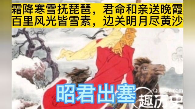 霜降寒雪抚琵琶 君命和亲送晚霞 百里风光皆雪素 边关明月尽黄沙