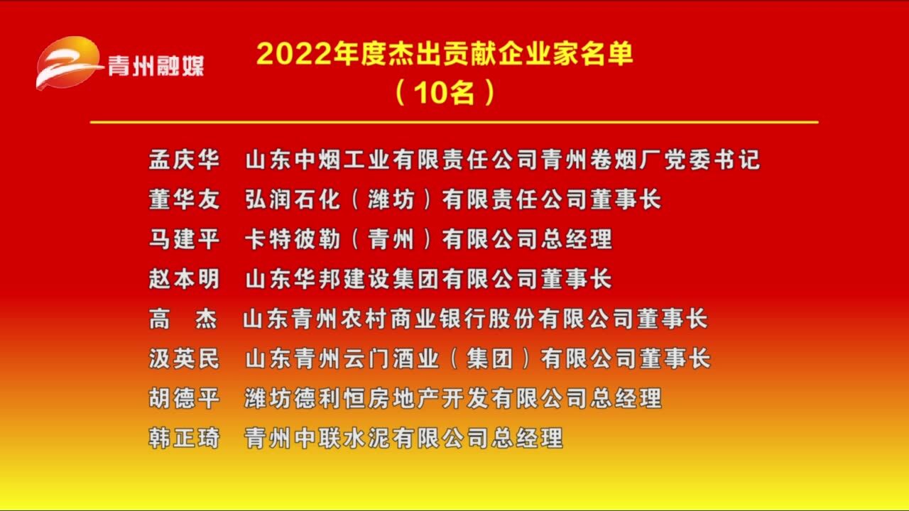 青州市2022年度杰出贡献企业家名单