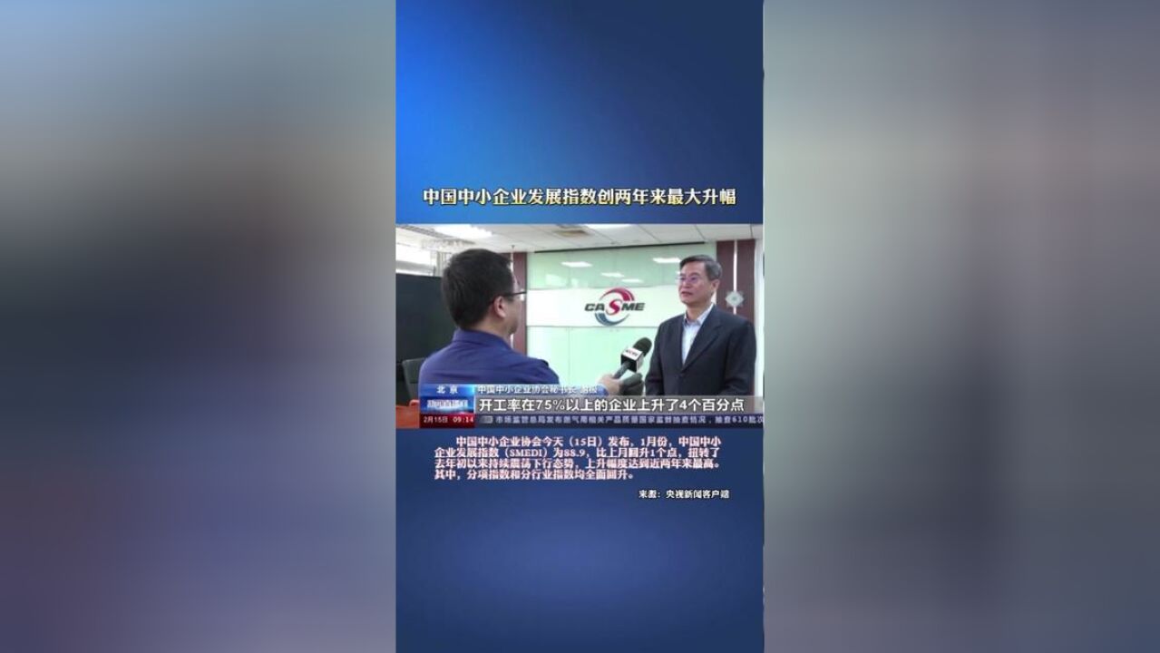 中国中小企业发展指数创两年来最大升幅