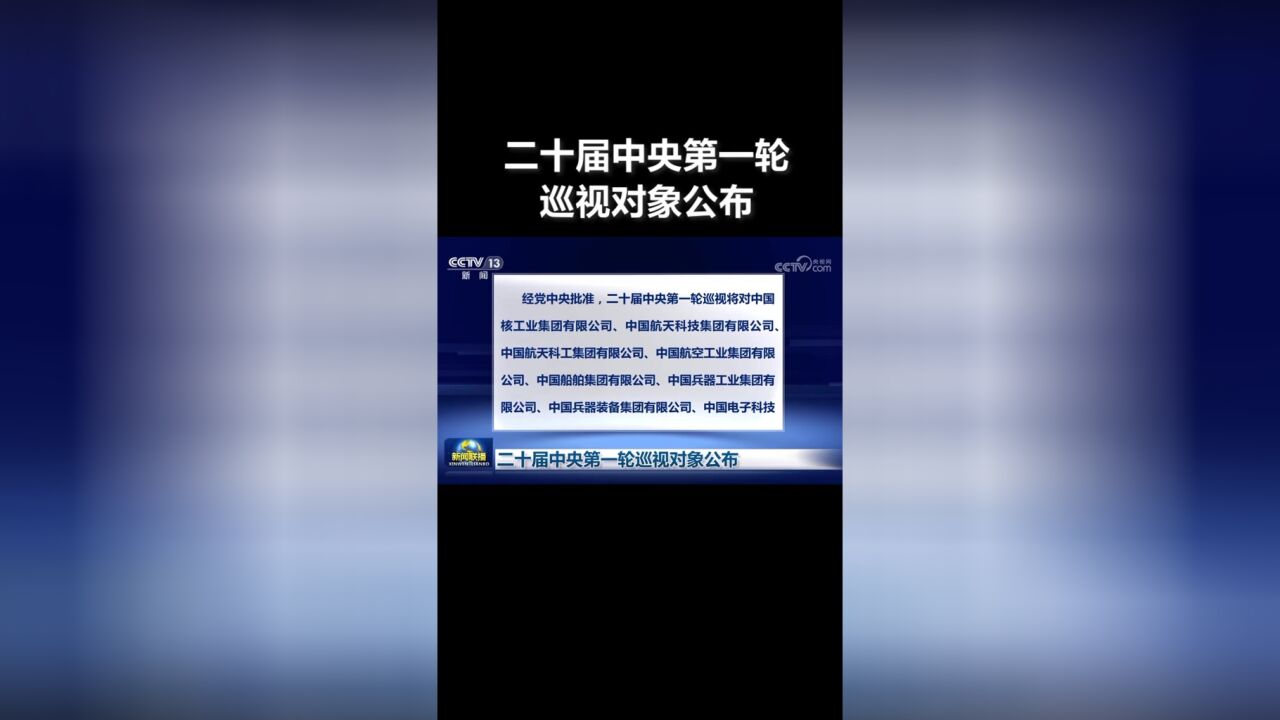 二十届中央第一轮巡视对象公布