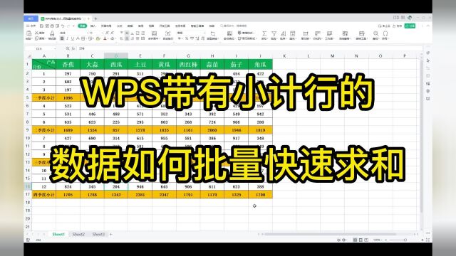 WPS带有小计行的数据如何批量快速求和01