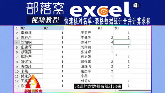 excel快速核对名单视频:表格数据统计合并计算求和