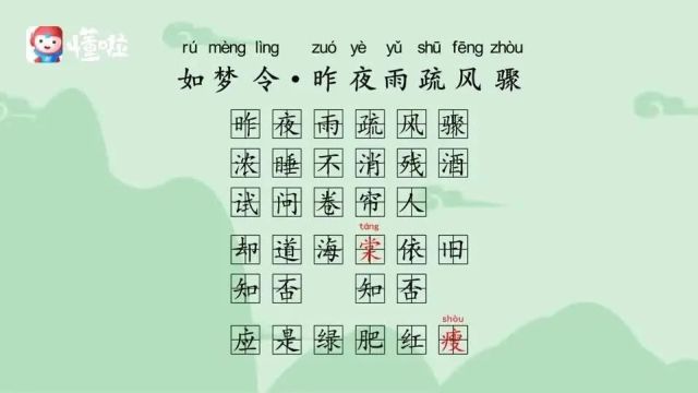 如梦令ⷦ˜襤œ雨疏风骤【宋】李清照