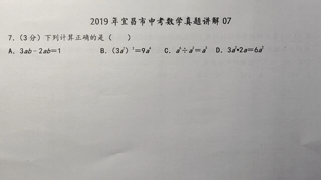 2019年宜昌中考数学07:下列计算正确的是?