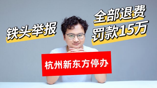 被网红“铁头”举报的新东方学校被责令停办、学员退费并罚款15万