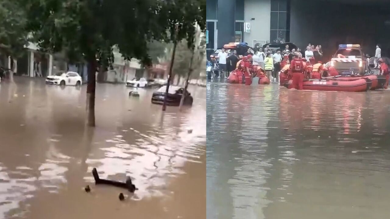 河北涿州2日连降暴雨:部分地区严重内涝 行人上天桥避险