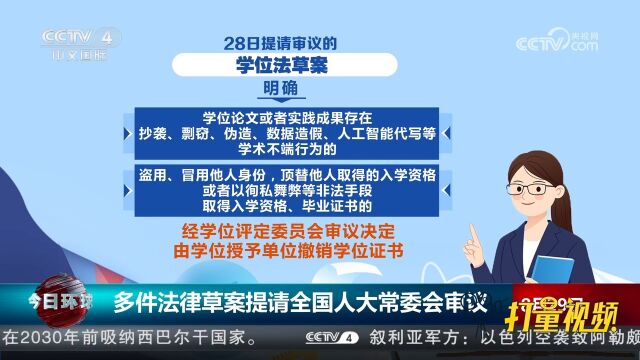 多件法律草案提请全国人大常委会审议,涉及学前教育、治安管理等