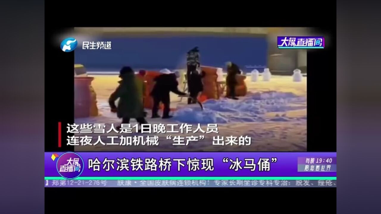 哈尔滨铁路桥下惊现“冰马俑”