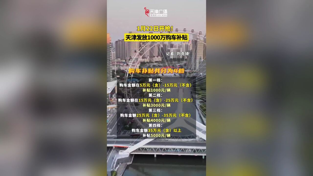 天津发放1000万补贴!明天开抢!