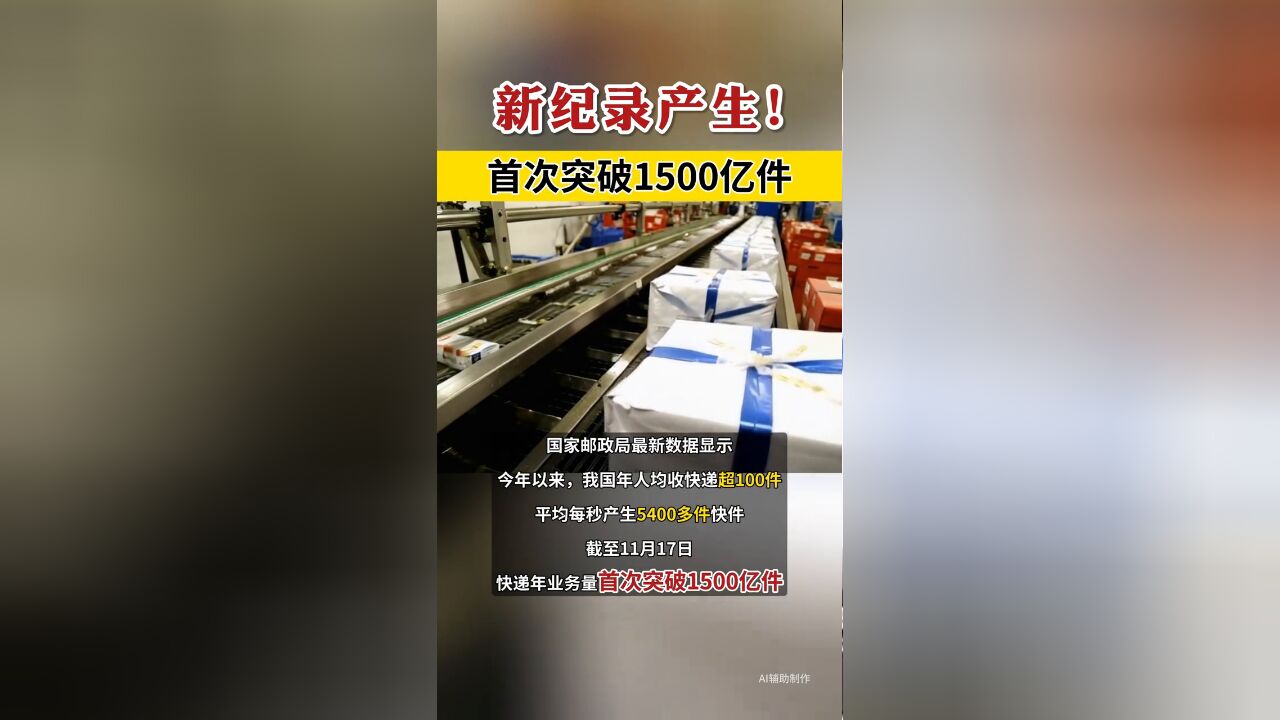 新纪录产生!首次突破1500亿件