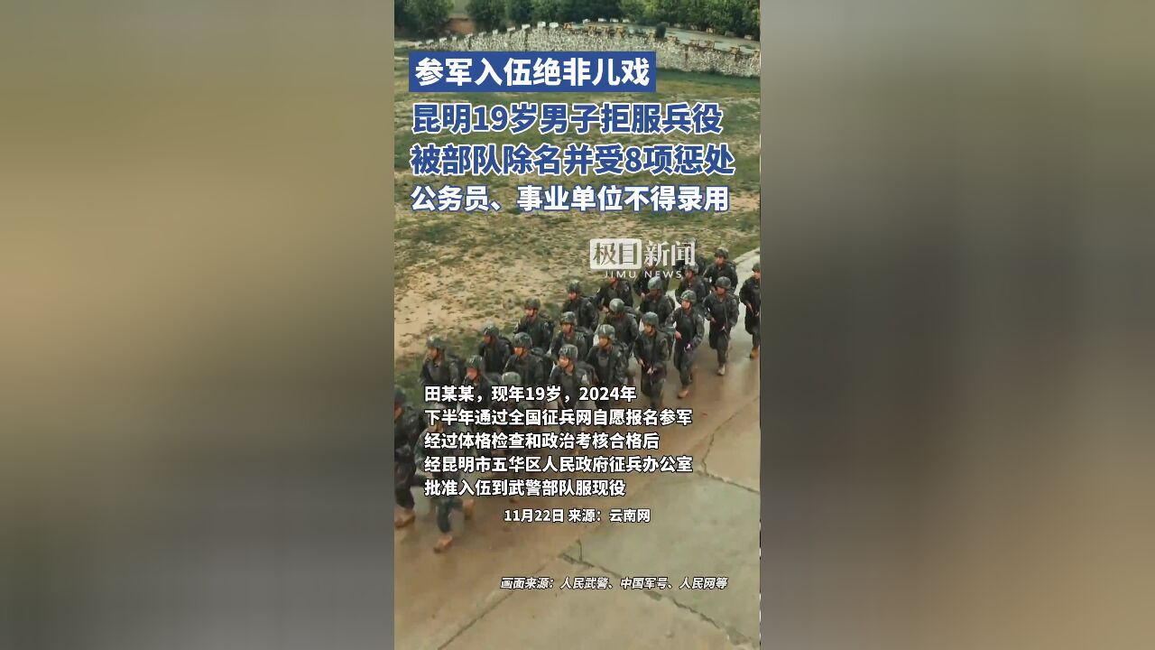 19岁男子拒服兵役,被部队除名并受8项惩处