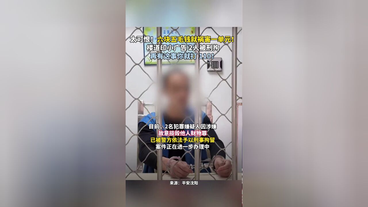 六块五毛钱就祸害一单元!楼道印小广告,2人被刑拘