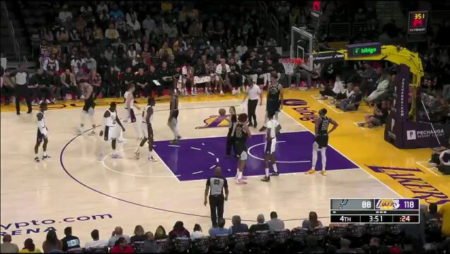 NBA常规赛：马刺vs湖人第4节英文原声回放