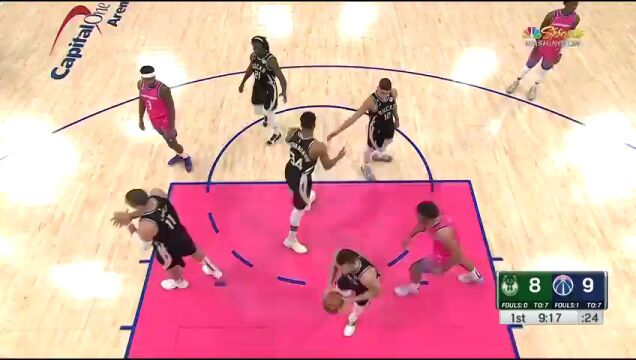NBA常规赛：雄鹿vs奇才第1节中文解说回放