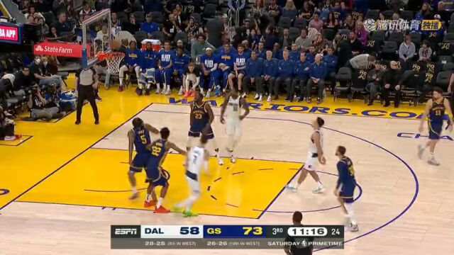 NBA常规赛：独行侠vs勇士第3节英文原声回放