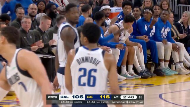 NBA常规赛：独行侠vs勇士第4节英文原声回放