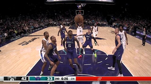 NBA常规赛：篮网vs黄蜂第2节中文解说回放
